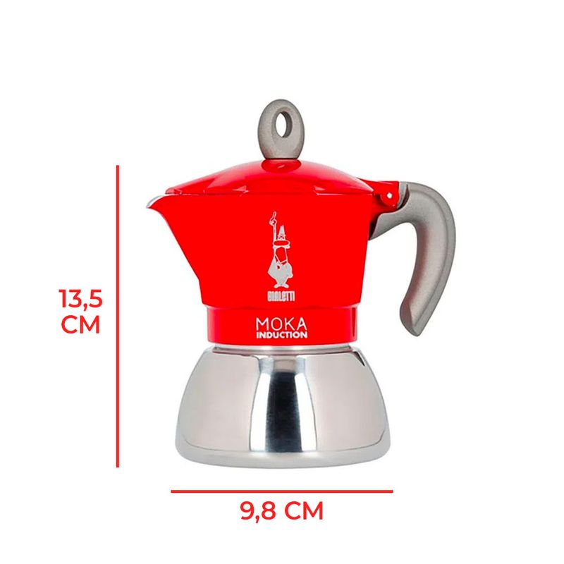 Bialetti 0004923 Cafetera para 6 Tazas de Aluminio (Compatible con  Inducción), Color Rojo y metálico