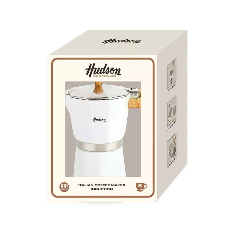 Cafetera Hudson Aluminio Esmaltado Blanco Tipo Italiana Inducción