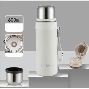 Termo con Taza de Acero Inoxidable Blanco 600 ml
