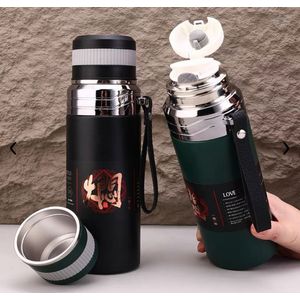Termo con Taza de Acero Inoxidable Negro 1000 ml